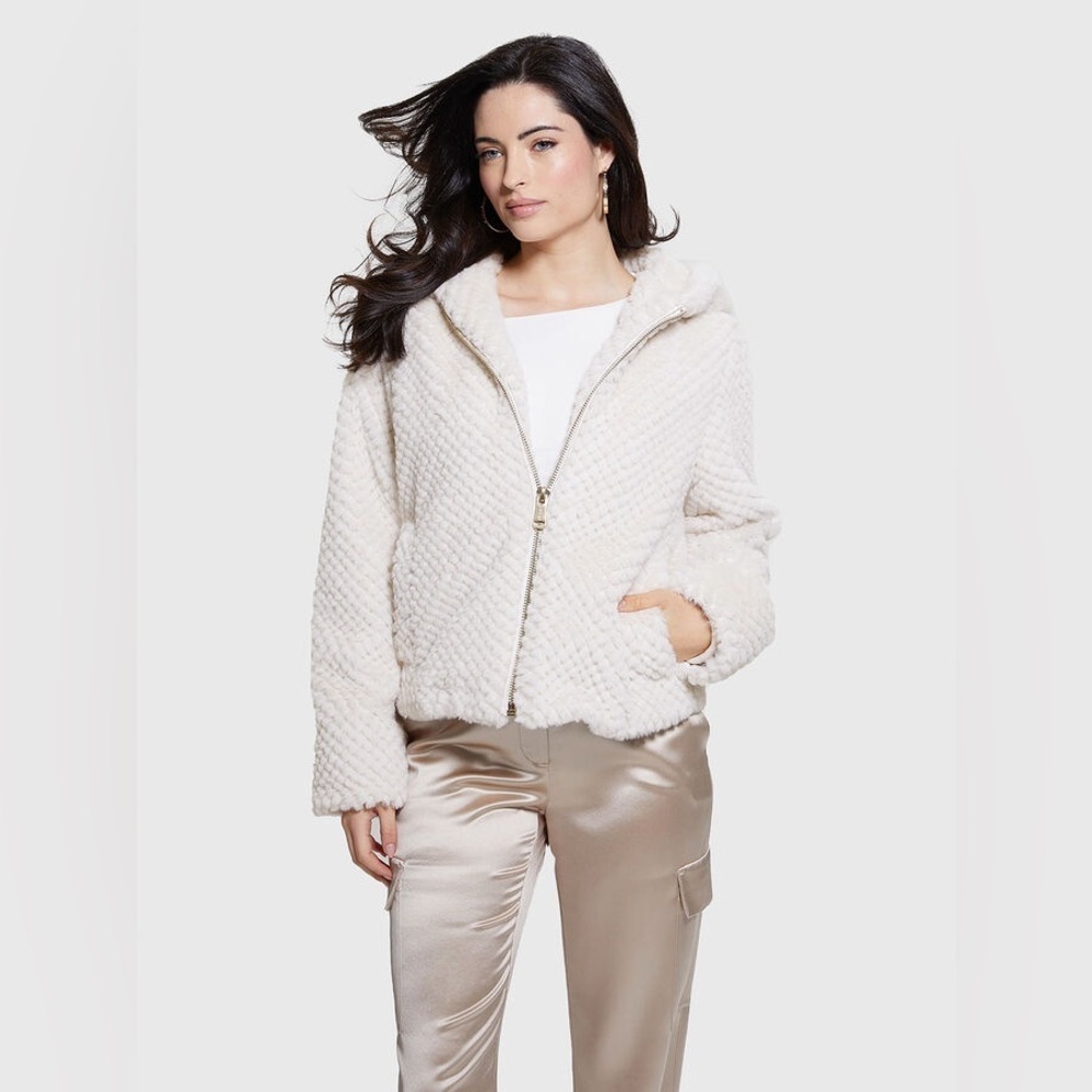 Guess Theoline Faux-Fur Hooded Jacket NWT 188.00